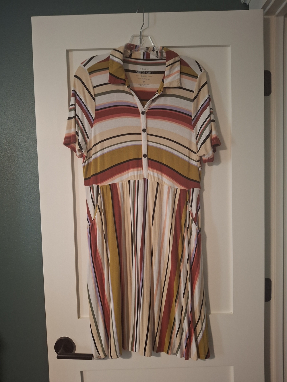torrid Striped Collared Midi Dress in Mustard, Red & Cream